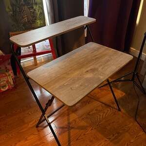 Home Office Folding Desk , 2-Tier Small Computer Desk with Shelf ,No Assembly Re